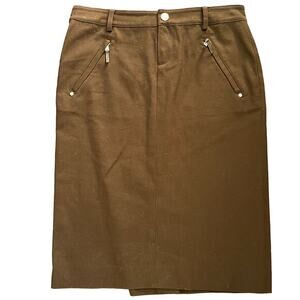 Lauren Ralph Lauren Skirt Size 2P‎ Petite Brown Cotton Canvas Preppy Pencil Work